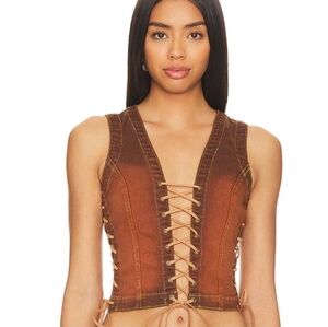 Jaded London Sunburst denim lace up top size 0